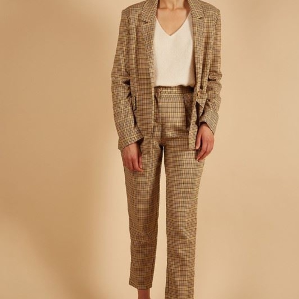 Princia Yellow Plaid Taper Fit Ankle Pants